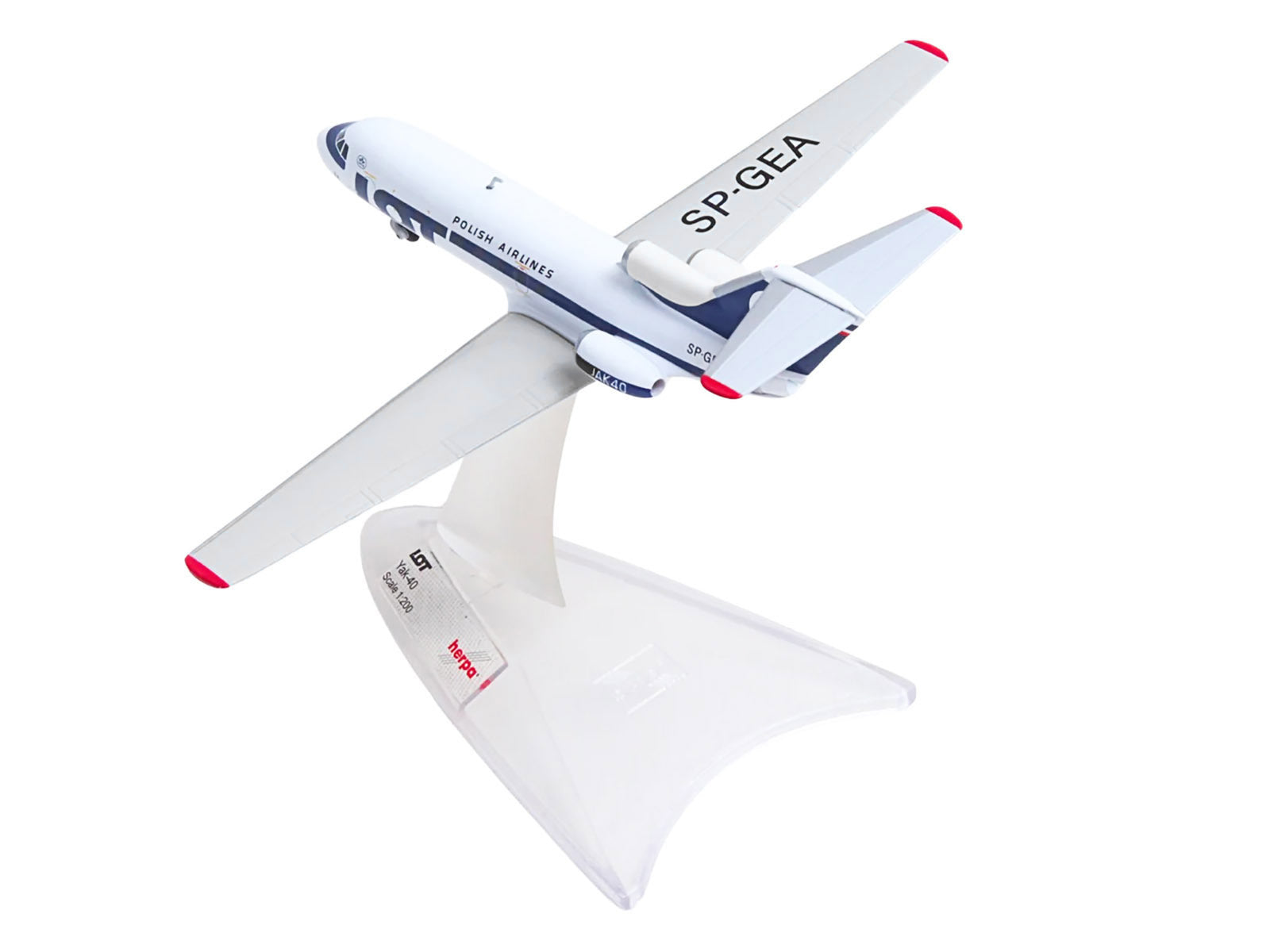 Yakovlev Yak-40 Commercial Aircraft "LOT Polish Airlines" (SP-GEA) White with Blue Stripes and Tail 1/200 Diecast Model by Herpa