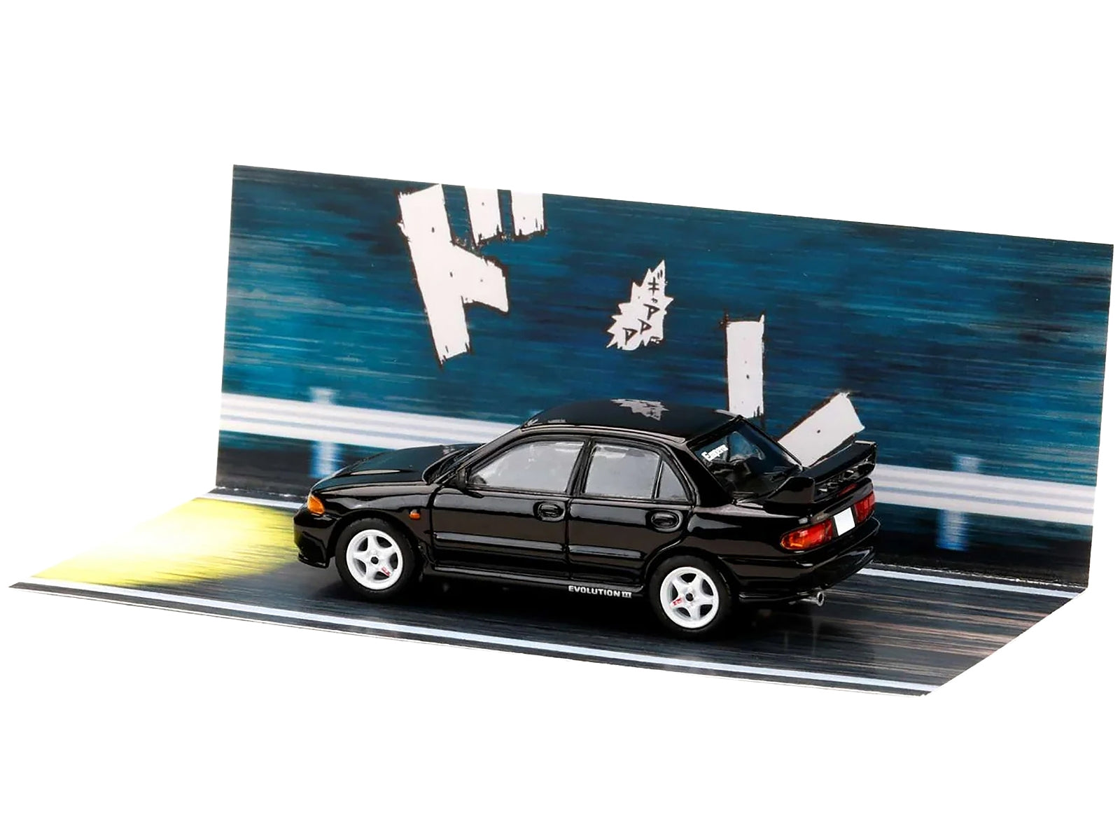 Mitsubishi Lancer RS Evolution III RHD (Right Hand Drive) Black "Initial D" (1995-2013) Manga "Diorama Set Series" 1/64 Diecast Model car by Hobby Japan