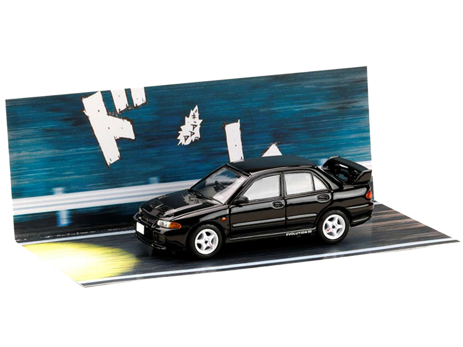 Mitsubishi Lancer RS Evolution III RHD (Right Hand Drive) Black "Initial D" (1995-2013) Manga "Diorama Set Series" 1/64 Diecast Model car by Hobby Japan