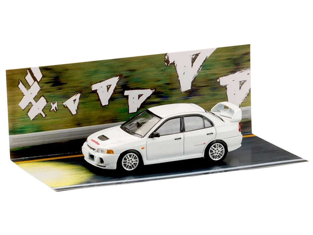 Mitsubishi Lancer RS Evolution IV RHD (Right Hand Drive) "MonStar" White "Initial D" (1995-2013) Manga "Diorama Set Series" 1/64 Diecast Model car by Hobby Japan