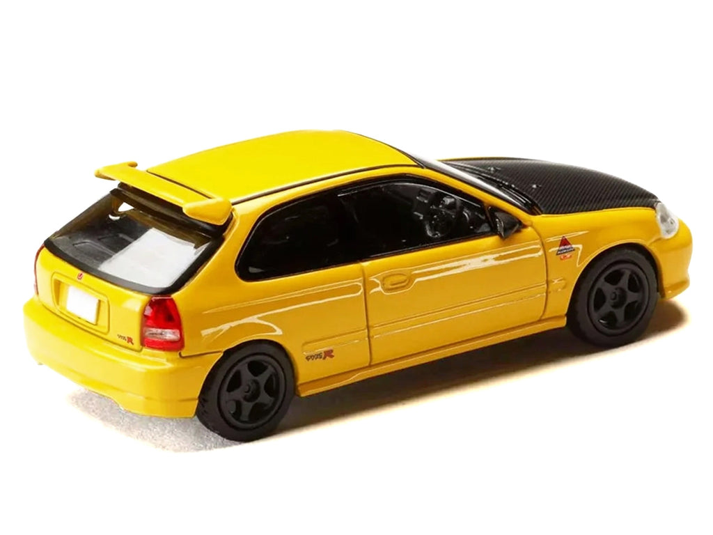 Honda Civic (EK9) RHD (Right Hand Drive) Yellow with Carbon Hood "Initial D" (1995-2013) Manga "Diorama Set Series" 1/64 Diecast Model car by Hobby Japan