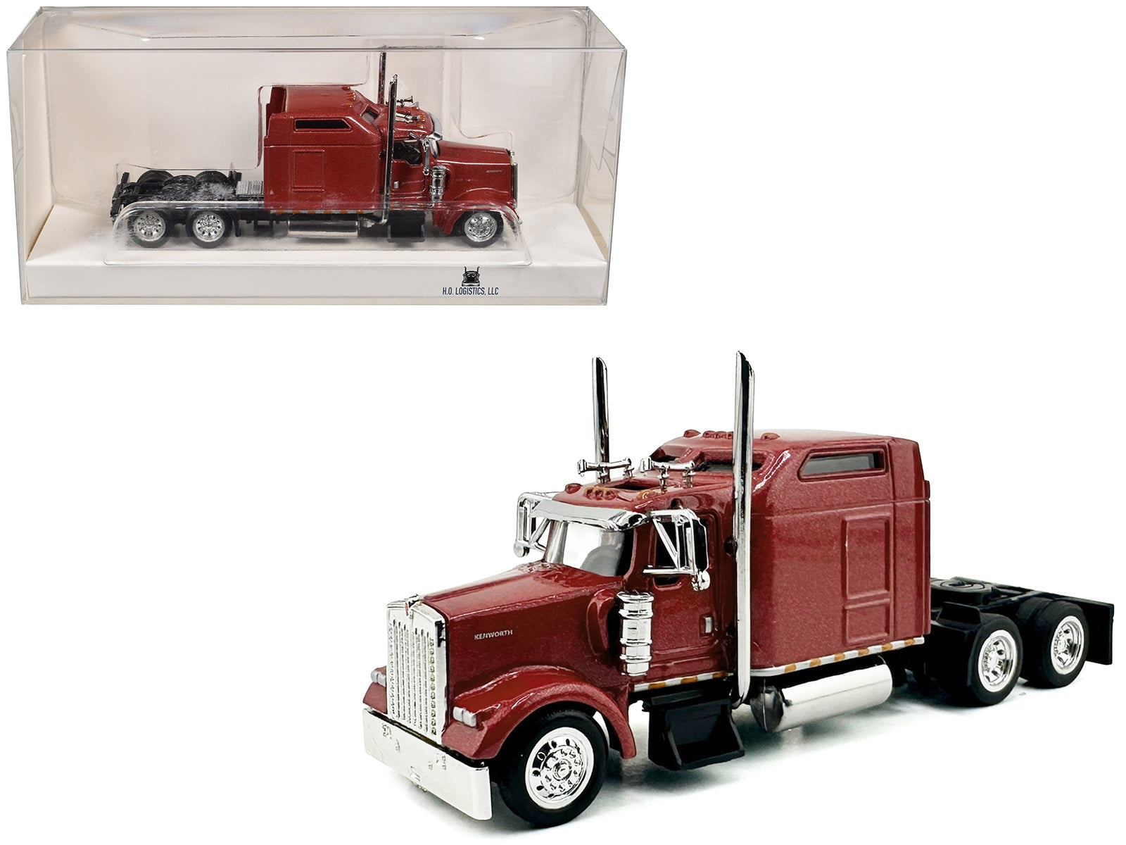 Kenworth W900L Truck Tractor with Sleeper Cab Red Metallic 1/87 (HO) Scale Plastic Model Car by HO Logistics