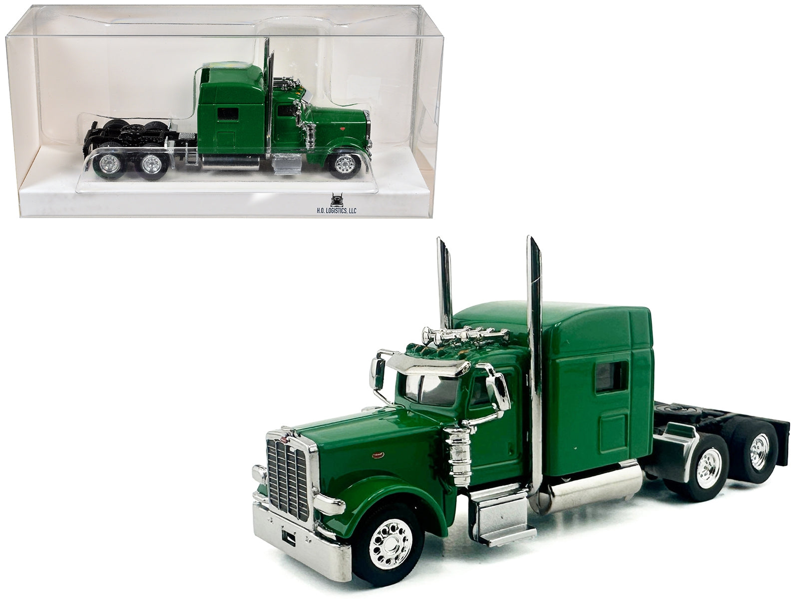 Kenworth W900L Truck Tractor with Sleeper Cab Green  1/87 (HO) Scale Plastic Model Car by HO Logistics