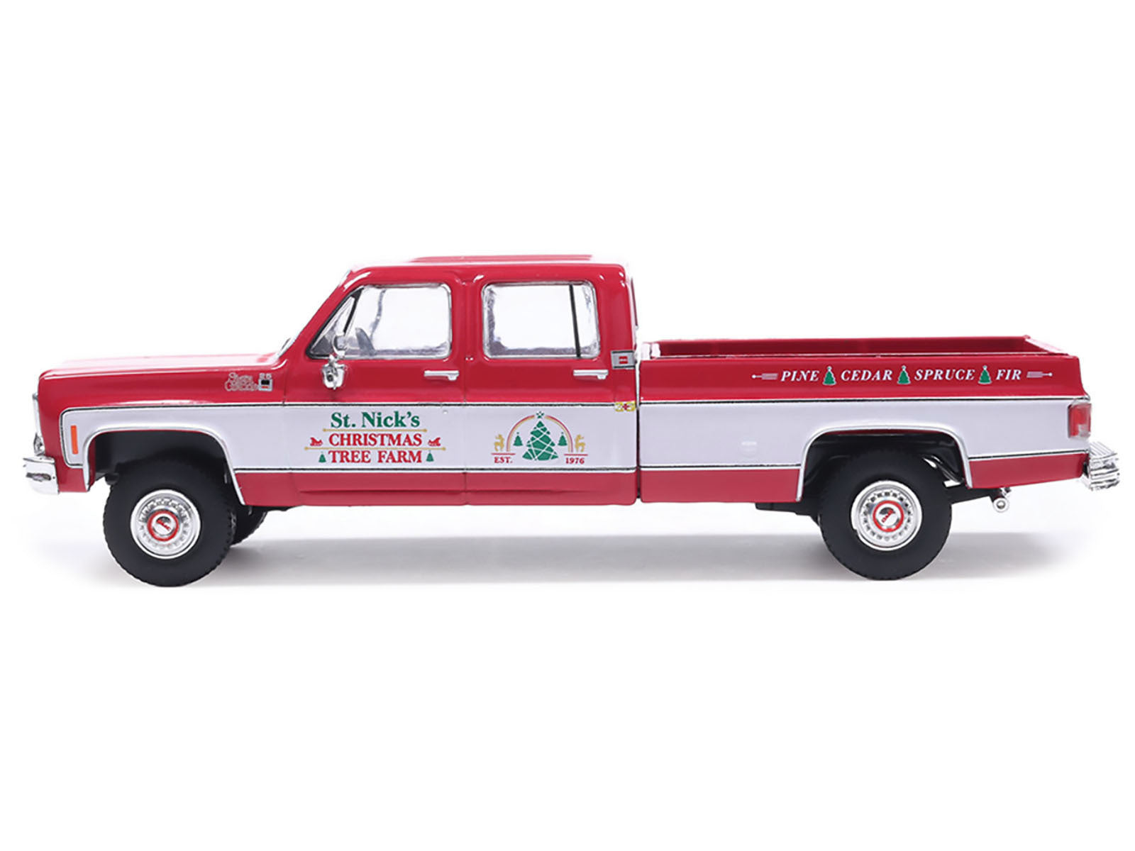 1976 GMC Sierra Grande K2500 Wideside Pickup Truck "St. Nick's Christmas Tree Farm" Red with White Sides "Christmas Limited Edition" 1/64 Diecast Model Car by IXO Models