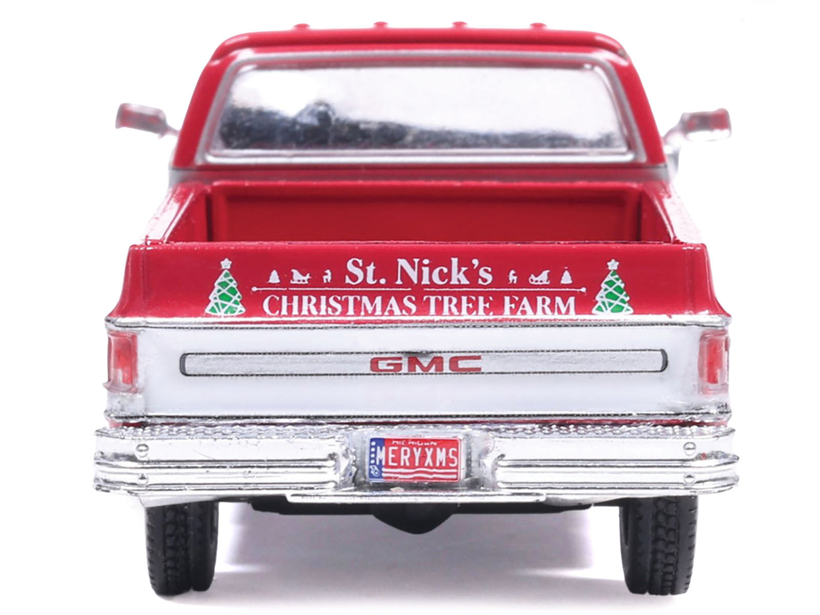 1976 GMC Sierra Grande K2500 Wideside Pickup Truck "St. Nick's Christmas Tree Farm" Red with White Sides "Christmas Limited Edition" 1/64 Diecast Model Car by IXO Models