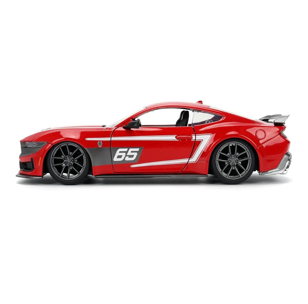 NEW 2024 Ford Mustang Dark Horse Red with White Racing Stripes “65” Graphics “Bigtime Muscle” Series 1/24 Diecast Model Car by Jada