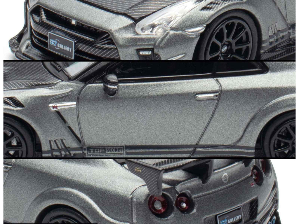 Nissan GT-R (R35) "Top Secret" RHD (Right Hand Drive) Gray Metallic with Carbon Hood "IAM Bangkok 2025 Event Edition" 1/64 Diecast Model Car by Inno Models