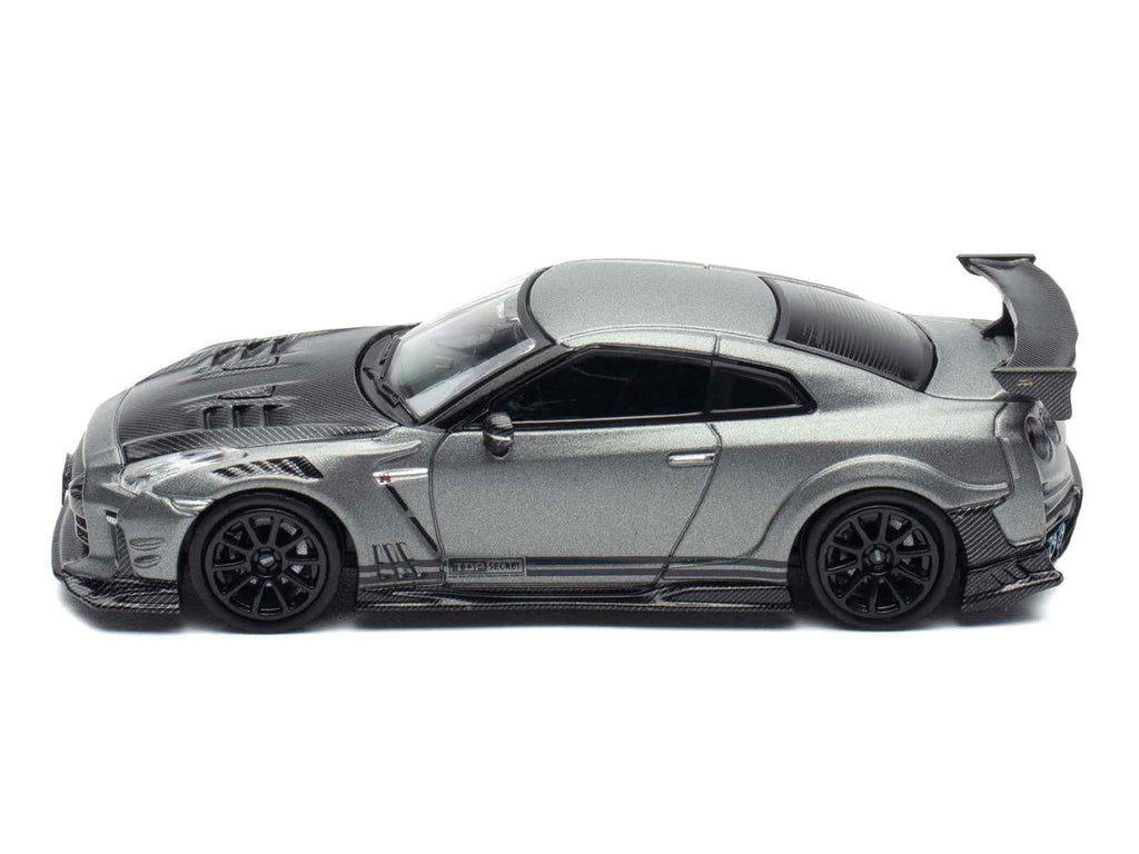 Nissan GT-R (R35) "Top Secret" RHD (Right Hand Drive) Gray Metallic with Carbon Hood "IAM Bangkok 2025 Event Edition" 1/64 Diecast Model Car by Inno Models
