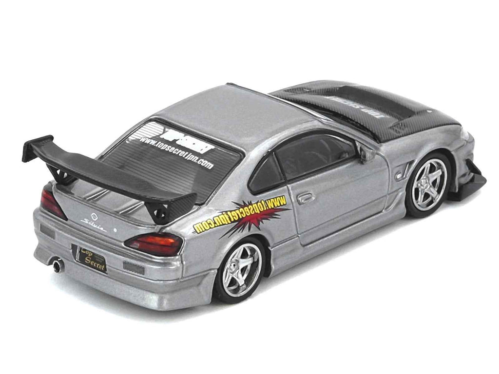 Nissan "Top Secret" Silvia (S15) RHD (Right Hand Drive) Silver Metallic with Carbon Hood 1/64 Diecast Model Car by Inno Models