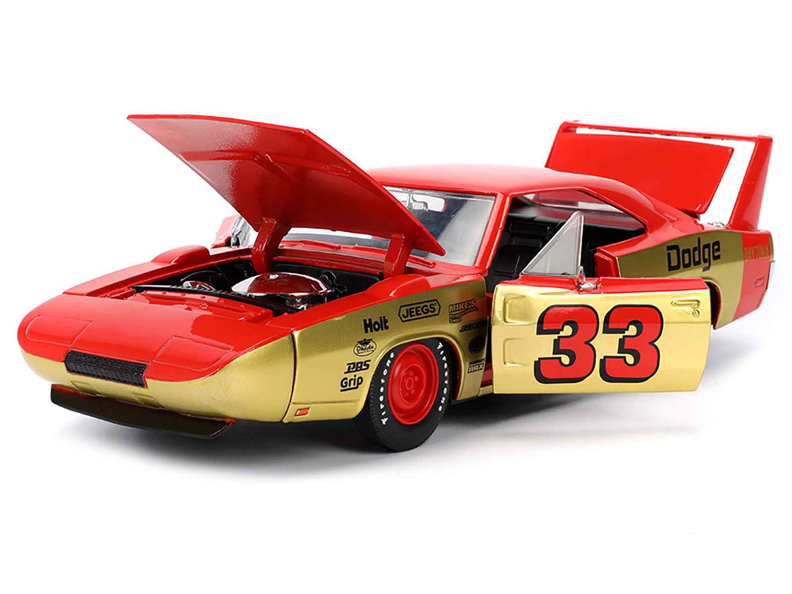 1969 Dodge Charger Daytona #33 Red and Gold Metallic with Graphics "Bigtime Muscle" Series 1/24 Diecast Model Car by Jada