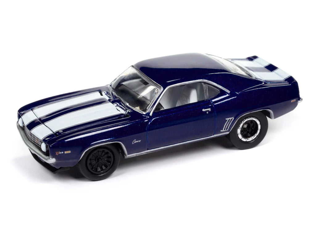 1969 Chevrolet Camaro Z28 Blue Metallic with White Stripes and Interior "Muscle Cars USA" Series 1/64 Diecast Model Car by Johnny Lightning