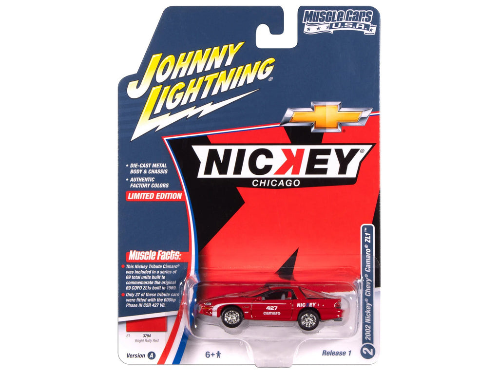 2002 Chevrolet Nickey Camaro ZL1 Bright Rally Red with White Stripes "Muscle Cars USA" Series 1/64 Diecast Model Car by Johnny Lightning