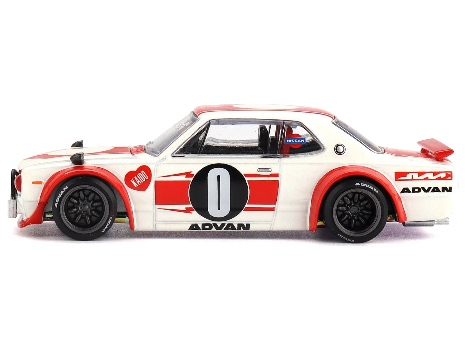 Nissan Skyline 2000GT-R (KPGC10) "Kaido Works V2" RHD (Right Hand Drive) White with Red Stripes (Designed by Jun Imai) "Kaido House" Special 1/64 Diecast Model Car by Mini GT