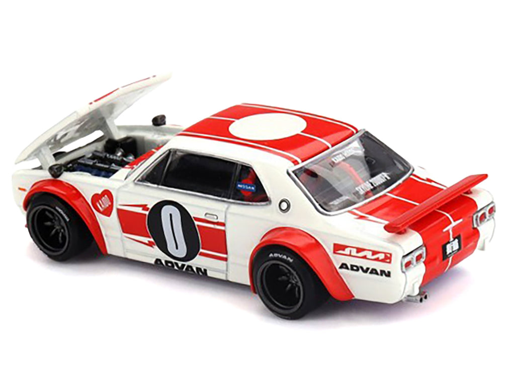 Nissan Skyline 2000GT-R (KPGC10) "Kaido Works V2" RHD (Right Hand Drive) White with Red Stripes (Designed by Jun Imai) "Kaido House" Special 1/64 Diecast Model Car by Mini GT