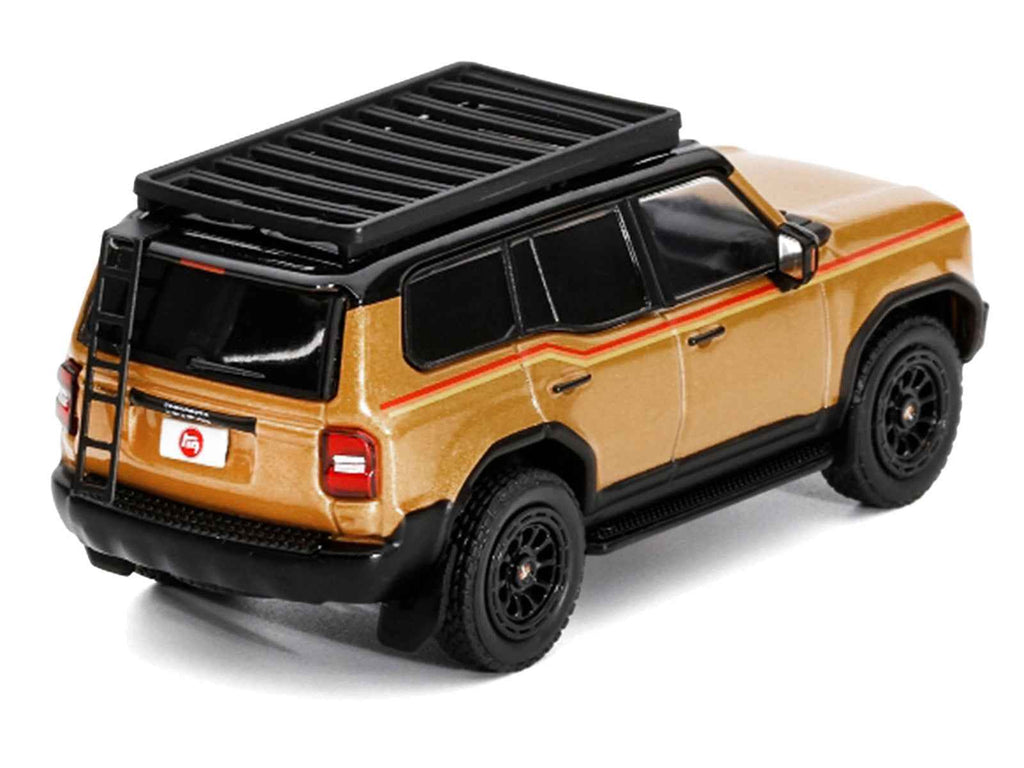 2024 Toyota Land Cruiser Prado Gold Metallic with Red Stripes and Roof Rack 1/64 Diecast Model Car by GCD