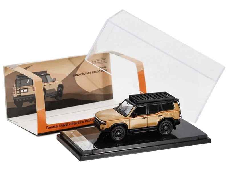 2024 Toyota Land Cruiser Prado Gold Metallic with Red Stripes and Roof Rack 1/64 Diecast Model Car by GCD