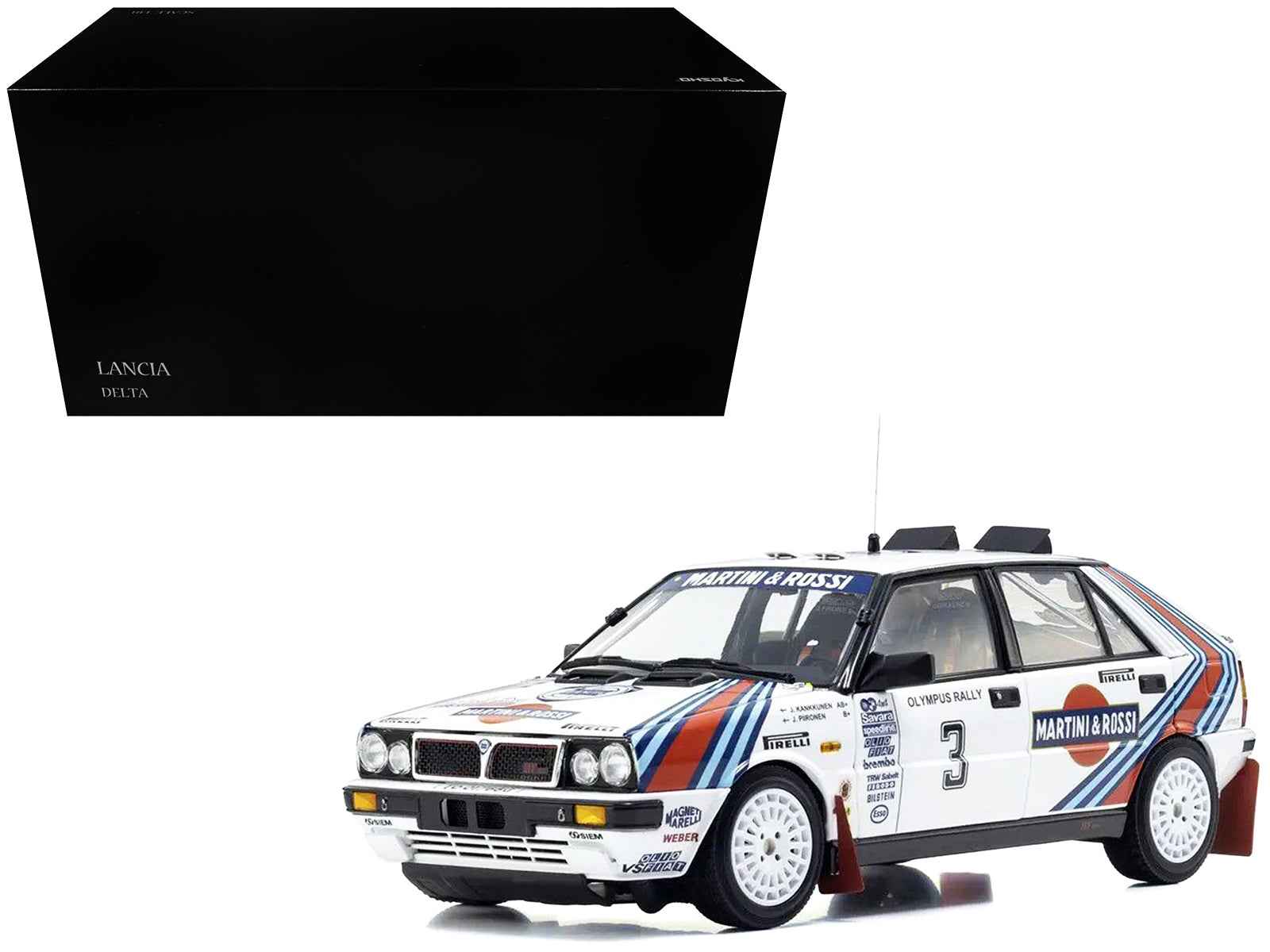 Lancia Delta HF 4WD #3 Juha Kankkunen - Juha Piironen "Martini Racing" Winner "Olympus Rally" (1987) 1/18 Diecast Model Car by Kyosho