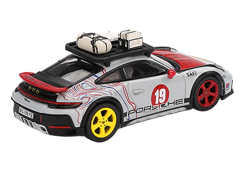 Porsche 911 Dakar #19 "Uncle Rally" Gray with Graphics and Roof Rack Limited Edition 1/64 Diecast Model Car by Mini GT
