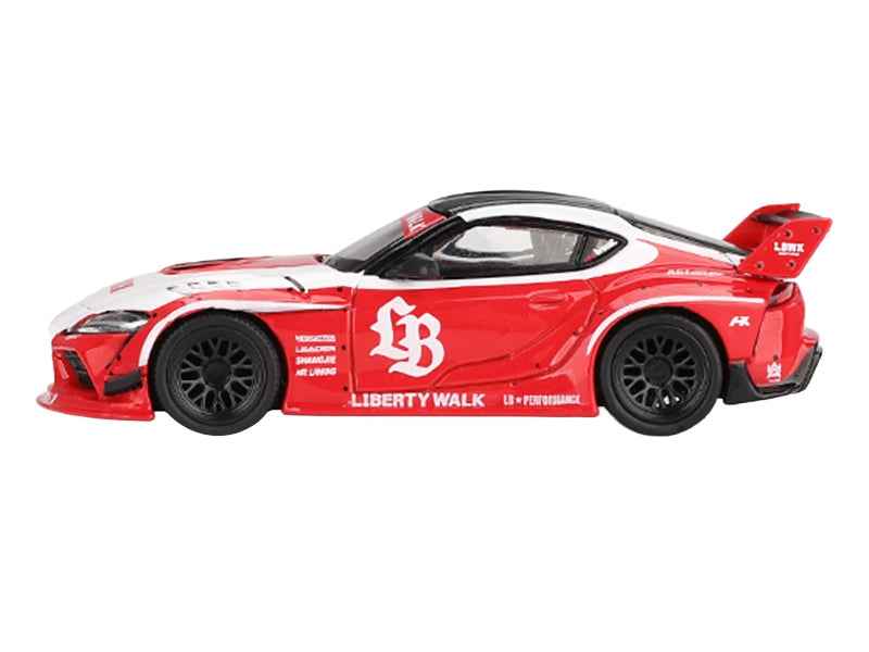 Toyota GR Supra "LB-Works" Red with White Stripes and Black Top Limited Edition 1/64 Diecast Model Car by Mini GT