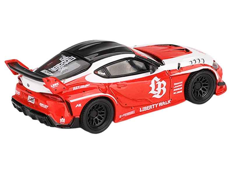 Toyota GR Supra "LB-Works" Red with White Stripes and Black Top Limited Edition 1/64 Diecast Model Car by Mini GT