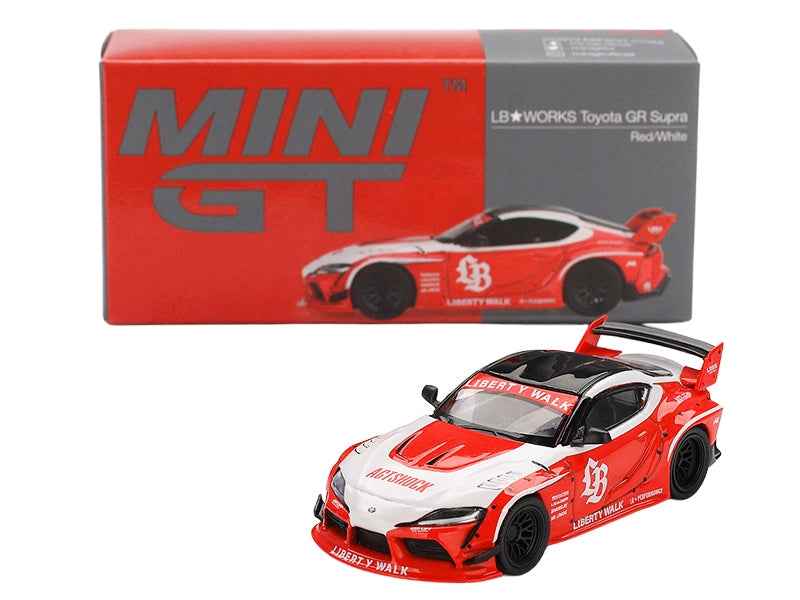 Toyota GR Supra "LB-Works" Red with White Stripes and Black Top Limited Edition 1/64 Diecast Model Car by Mini GT