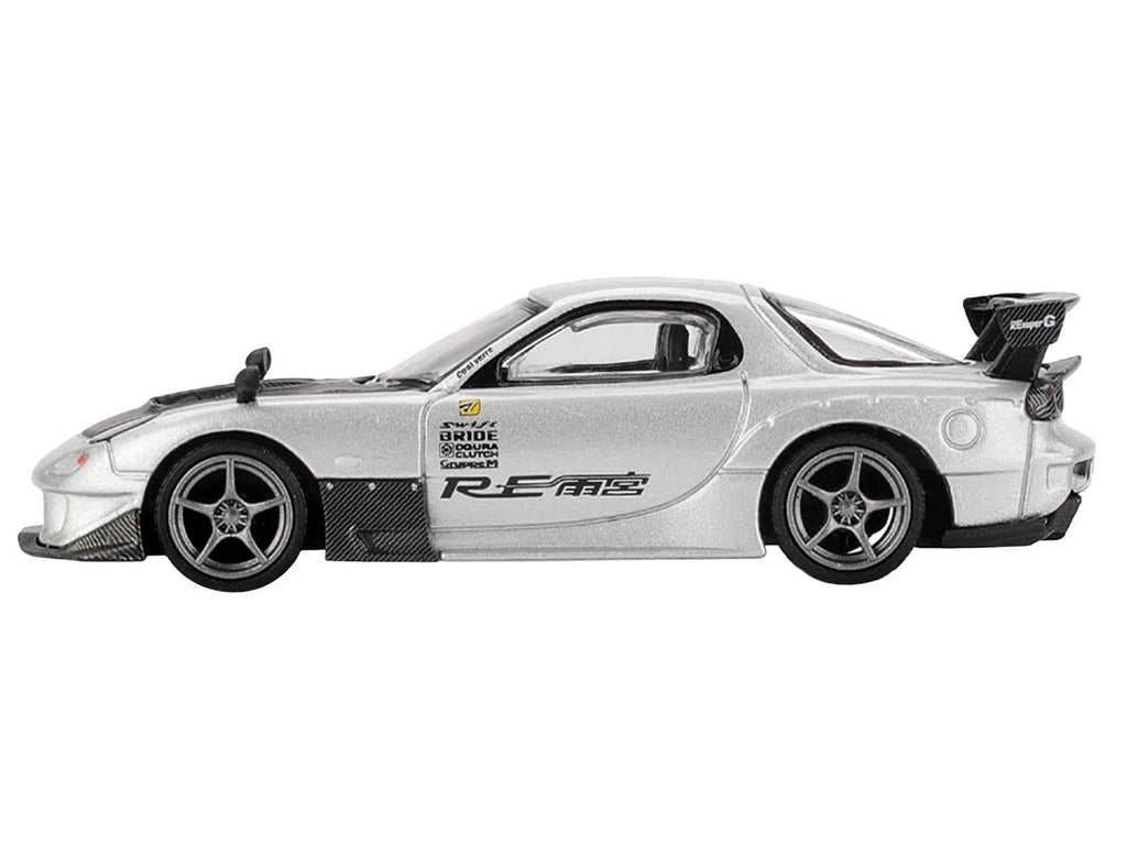 Mazda RX-7 RE-Amemiya Silver Metallic with Matt Black Hood Limited Edition 1/64 Diecast Model Car by Mini GT