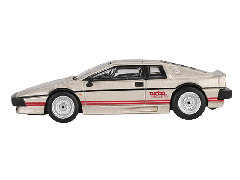 Lotus Esprit Turbo Silver Metallic with Red Stripes Limited Edition 1/64 Diecast Model Car by Mini GT