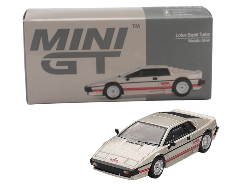 Lotus Esprit Turbo Silver Metallic with Red Stripes Limited Edition 1/64 Diecast Model Car by Mini GT