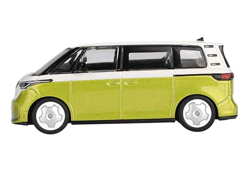 Volkswagen ID. Buzz Van Pomelo Yellow Metallic and Candy White Limited Edition 1/64 Diecast Model Car by Mini GT