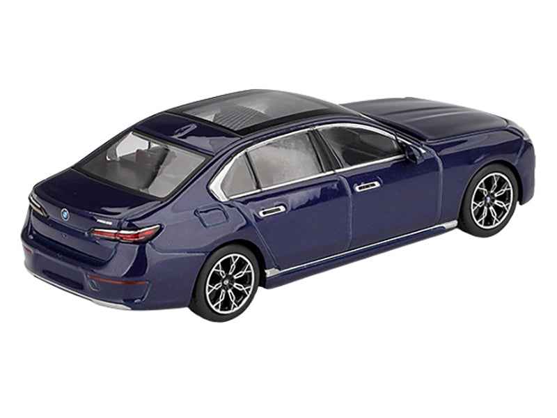 BMW i7 xDrive60 Tanzanite Blue Metallic with Sun Roof Limited Edition 1/64 Diecast Model Car by Mini GT