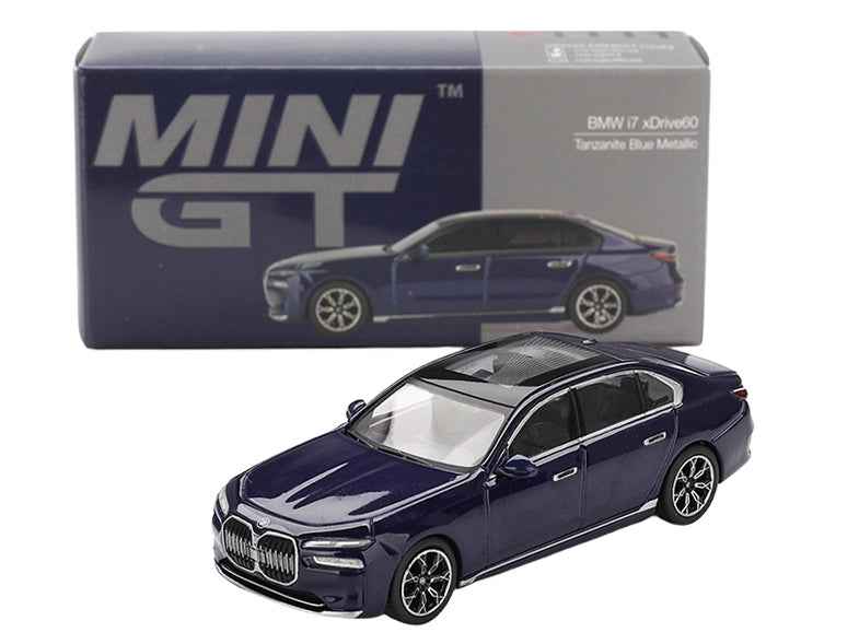 BMW i7 xDrive60 Tanzanite Blue Metallic with Sun Roof Limited Edition 1/64 Diecast Model Car by Mini GT