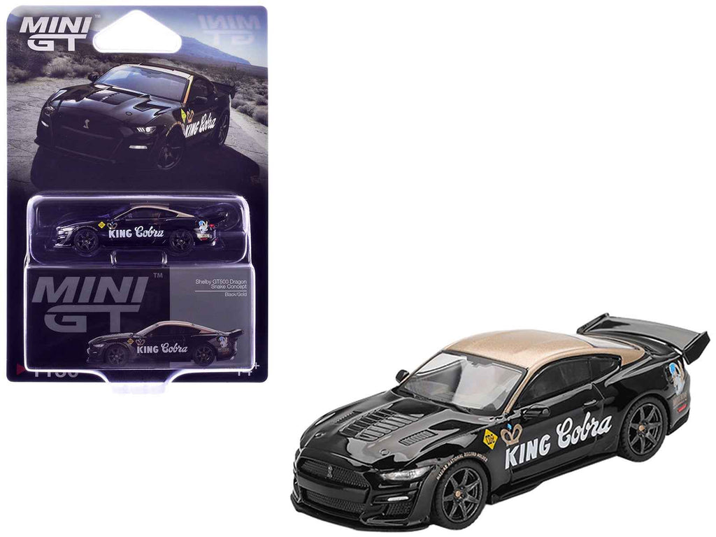 Shelby GT500 Dragon Snake Concept "King Cobra" Black with Gold Metallic Top Limited Edition 1/64 Diecast Model Car by Mini GT