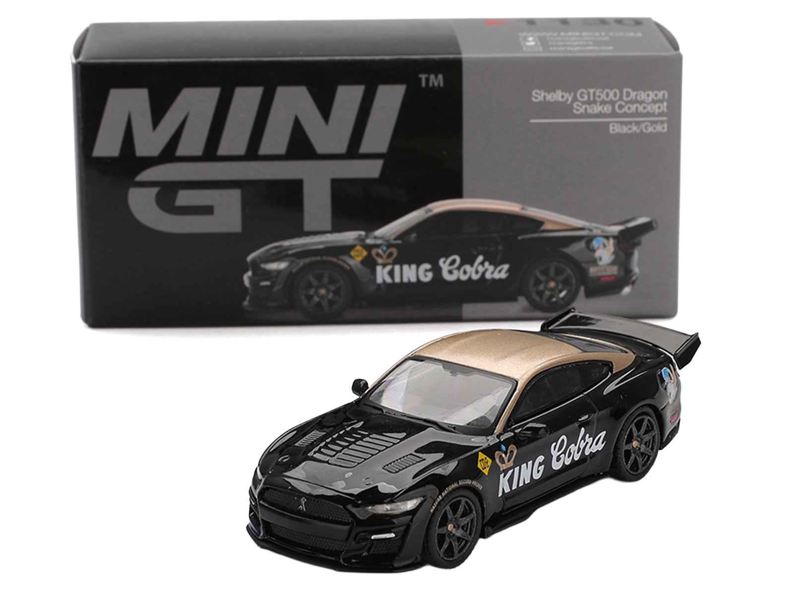 Shelby GT500 Dragon Snake Concept "King Cobra" Black with Gold Metallic Top Limited Edition 1/64 Diecast Model Car by Mini GT
