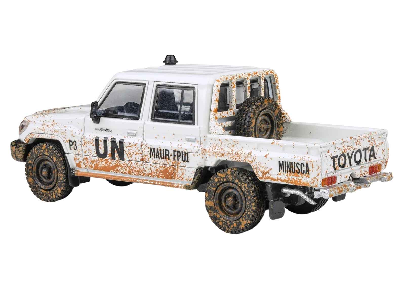 2014 Toyota Land Cruiser LC 79 Pickup Truck "UN MINUSCA" White (Dirty Version) 1/64 Diecast Model Car by Paragon Models