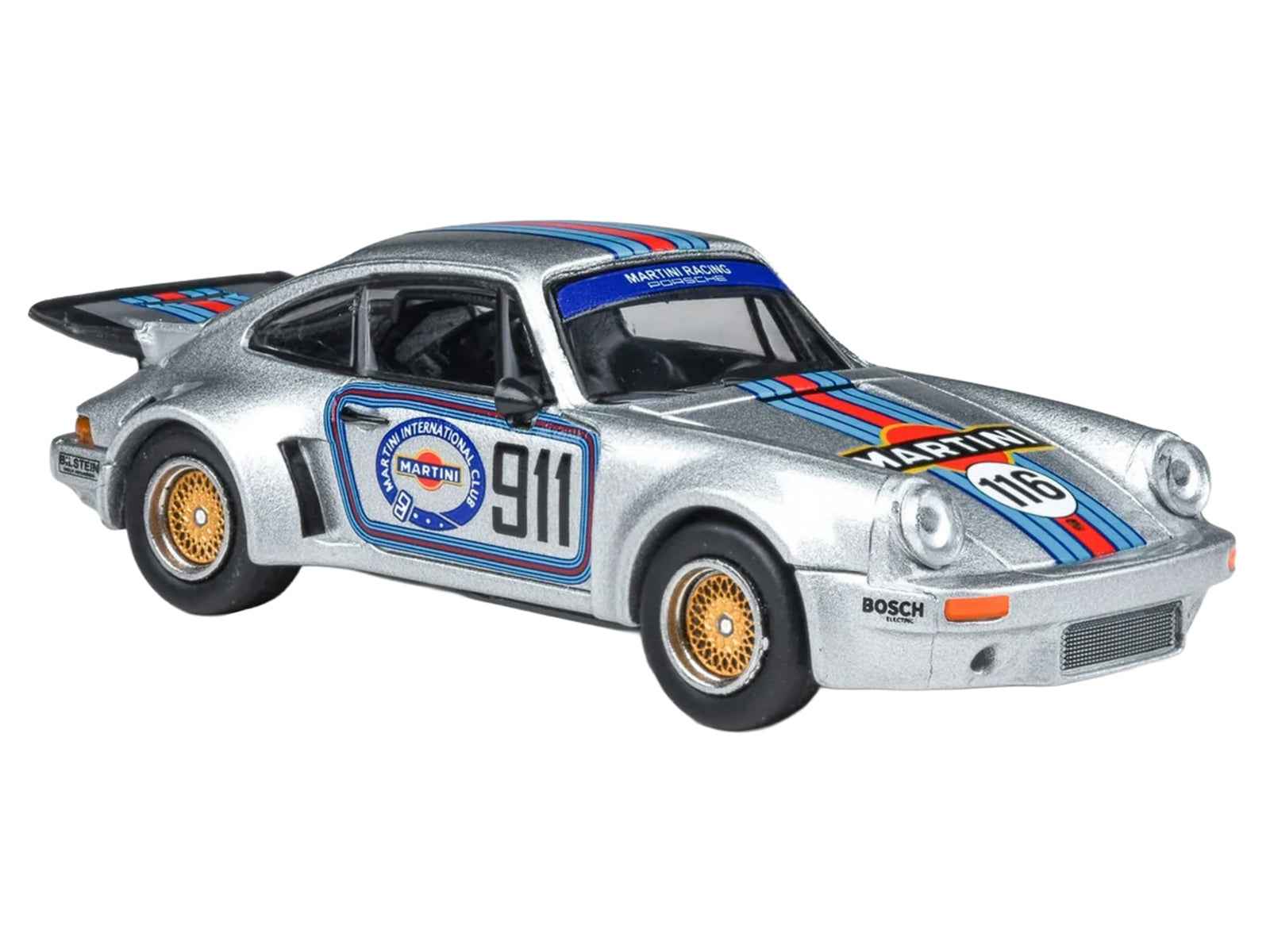 Porsche 911 Carrera RSR 3.0 "Martini Racing" Silver Metallic with Stripes 1/64 Diecast Model Car by Paragon Models