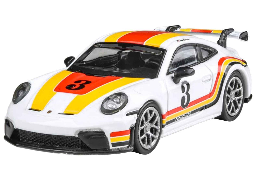 2025 Porsche 911 GT3 (992.2) #3 "Andial Livery" White with Stripes 1/64 Diecast Model Car by Paragon Models