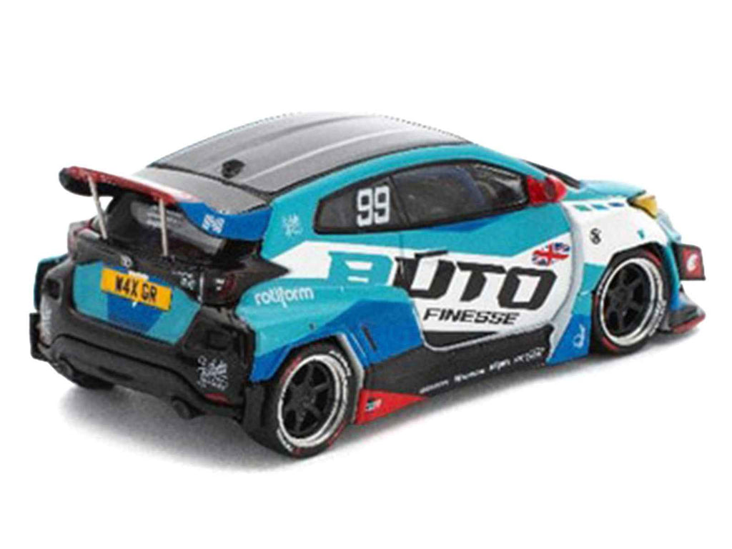 Pandem GR Yaris RHD (Right Hand Drive) #99 "Auto Finesse" Blue and White with Graphics "Enigma Exclusive Edition" 1/64 Diecast Model Car by Pop Race