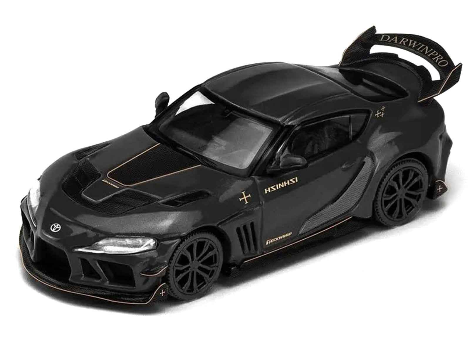 Toyota Supra DarwinPro Black with Gold Accents "Enigma Exclusive Edition" 1/64 Diecast Model Car by Pop Race