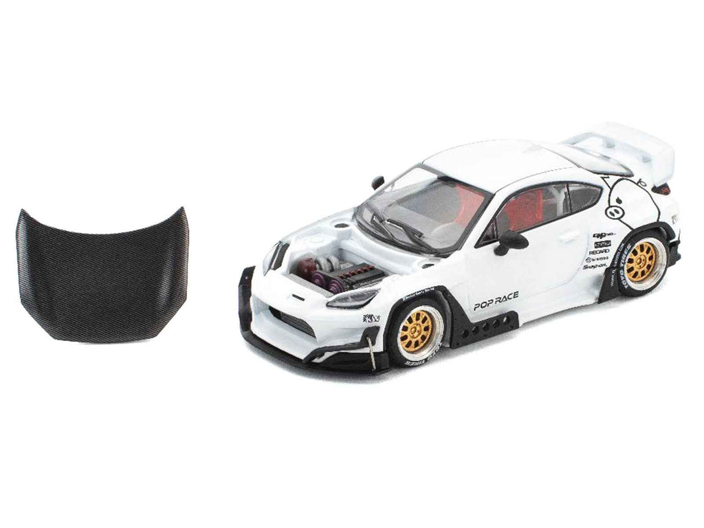 Toyota Pandem GR86 White with Carbon Hood "Enigma Exclusive Edition" 1/64 Diecast Model Car by Pop Race