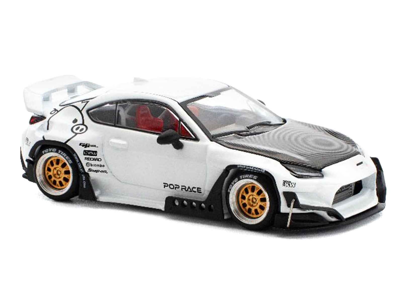Toyota Pandem GR86 White with Carbon Hood "Enigma Exclusive Edition" 1/64 Diecast Model Car by Pop Race