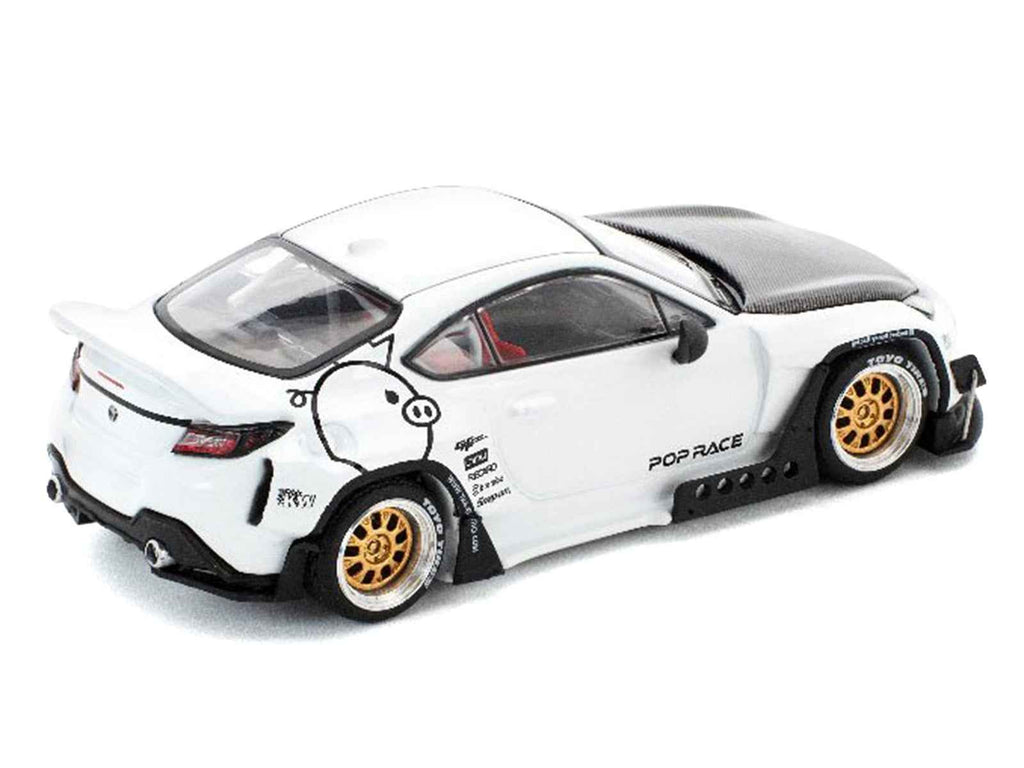 Toyota Pandem GR86 White with Carbon Hood "Enigma Exclusive Edition" 1/64 Diecast Model Car by Pop Race