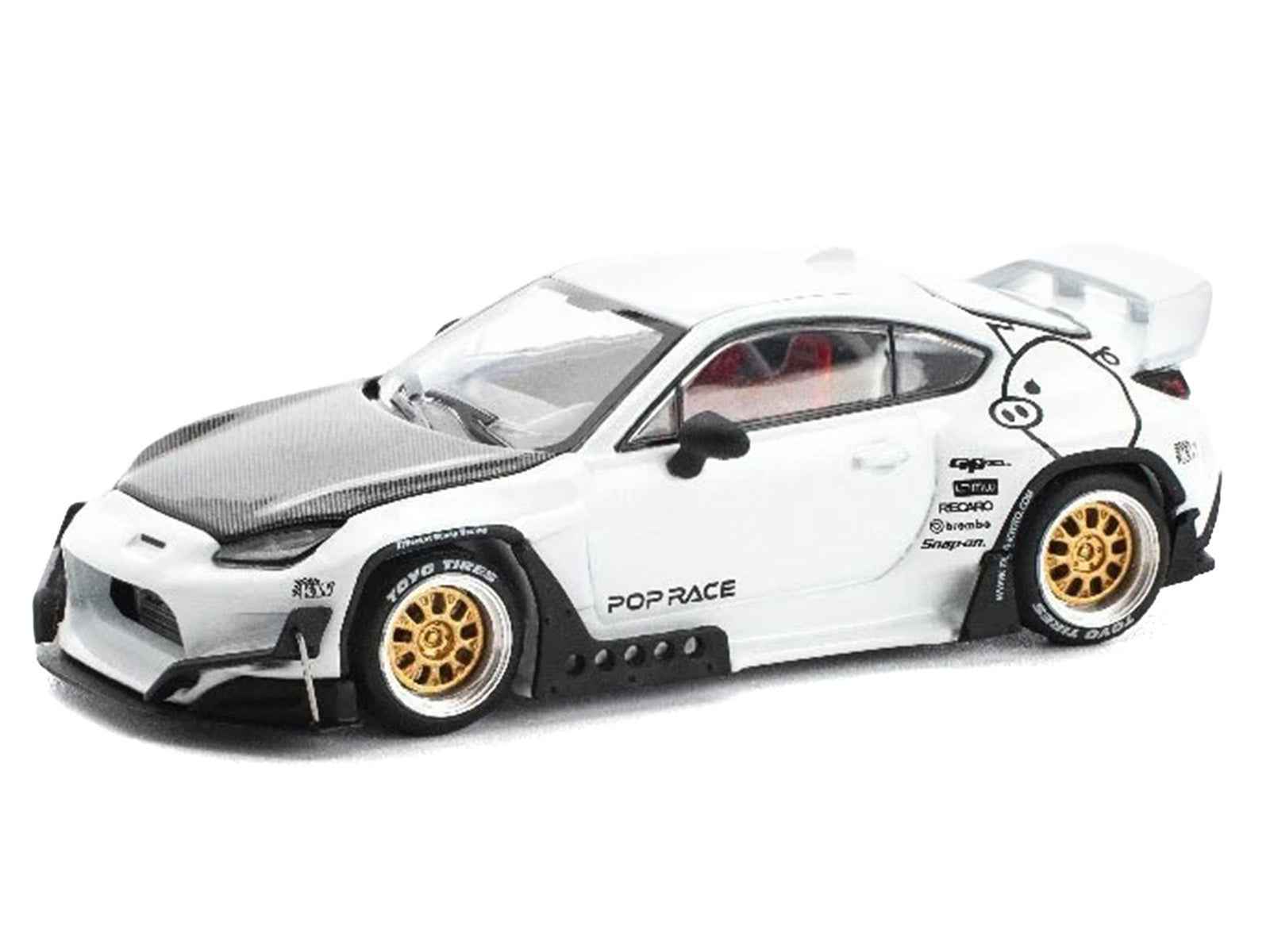 Toyota Pandem GR86 White with Carbon Hood "Enigma Exclusive Edition" 1/64 Diecast Model Car by Pop Race