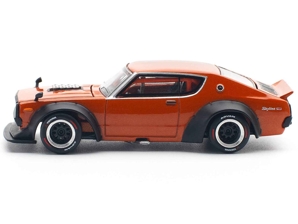 Skyline GT-R V8 Drift "Kenmeri" RHD (Right Hand Drive) Orange Metallic 1/64 Diecast Model Car by Pop Race