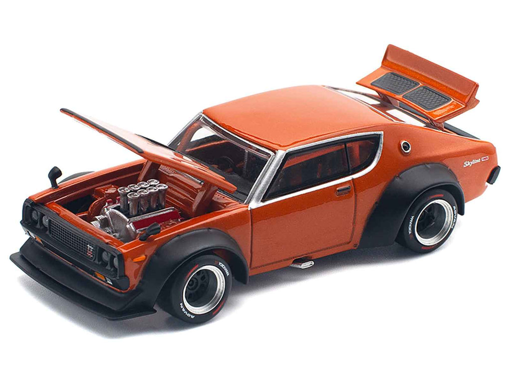 Skyline GT-R V8 Drift "Kenmeri" RHD (Right Hand Drive) Orange Metallic 1/64 Diecast Model Car by Pop Race
