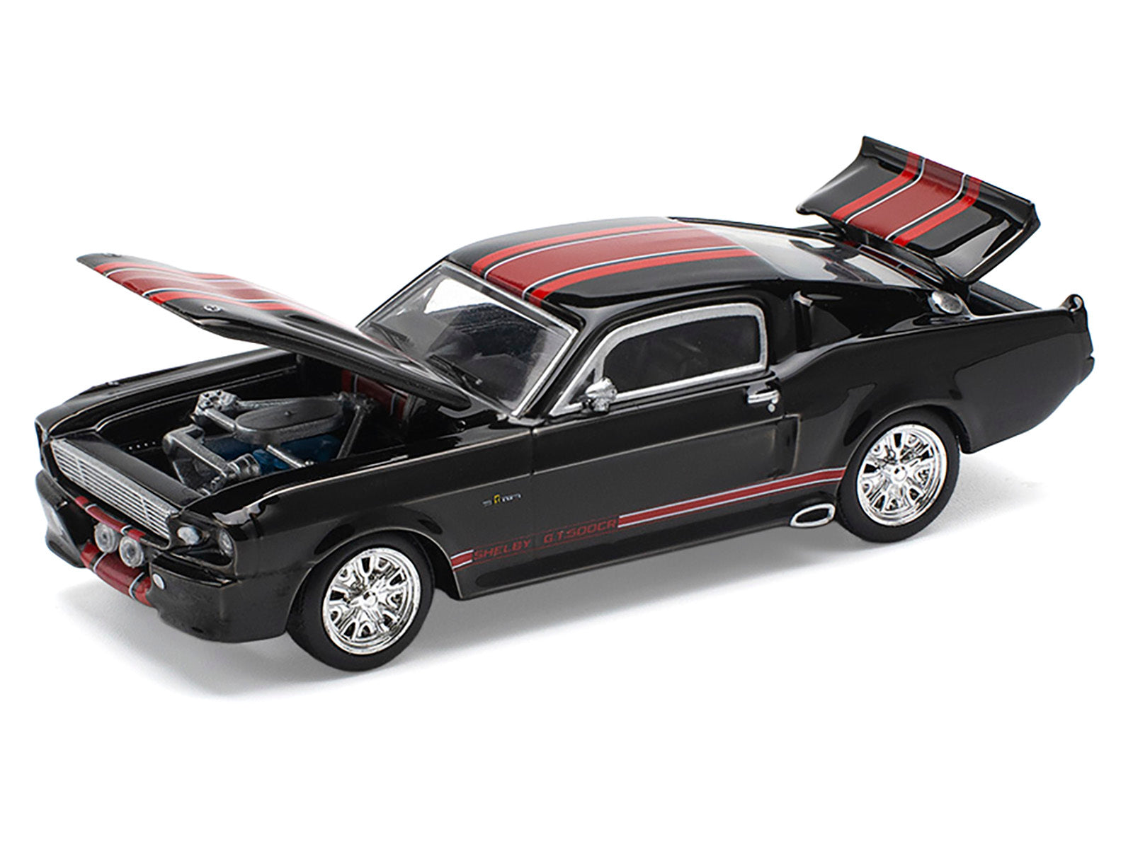 Shelby Mustang GT500 Dark Chrome with Red Stripes 1/64 Diecast Model Car by Pop Race