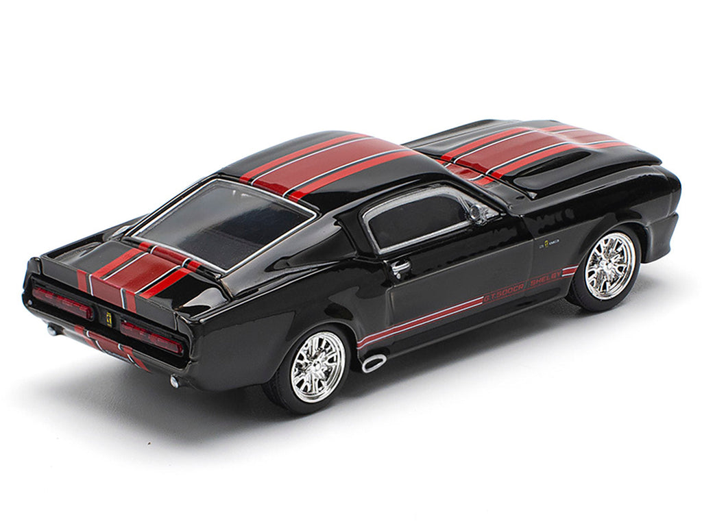 Shelby Mustang GT500 Dark Chrome with Red Stripes 1/64 Diecast Model Car by Pop Race