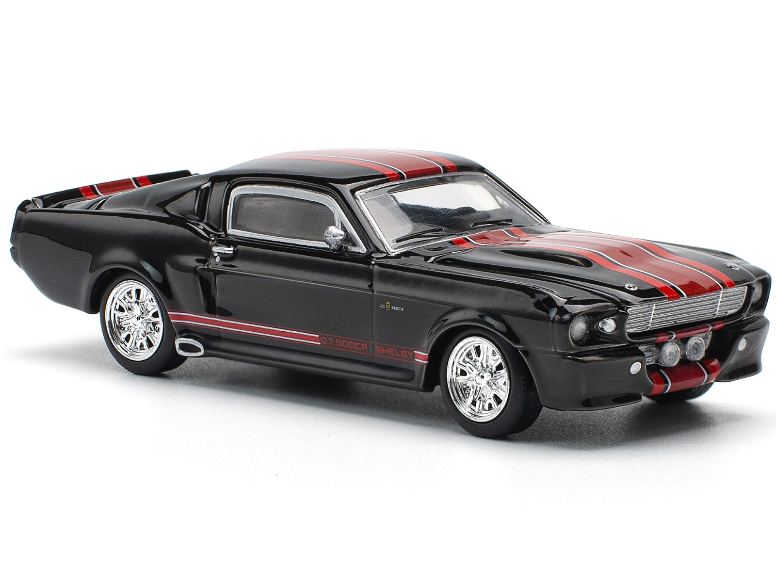 Shelby Mustang GT500 Dark Chrome with Red Stripes 1/64 Diecast Model Car by Pop Race