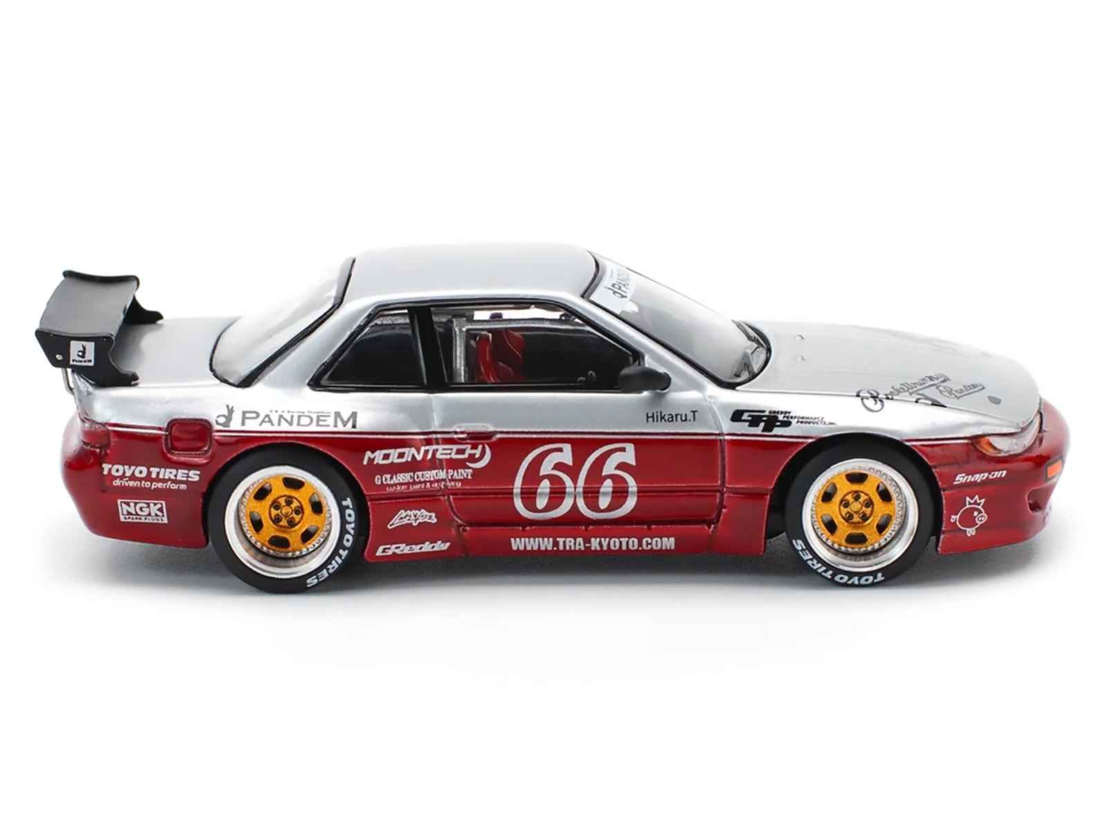 Nissan Pandem S13 RHD (Right Hand Drive) #66 "Moontech" Silver and Red Metallic 1/64 Diecast Model Car by Pop Race