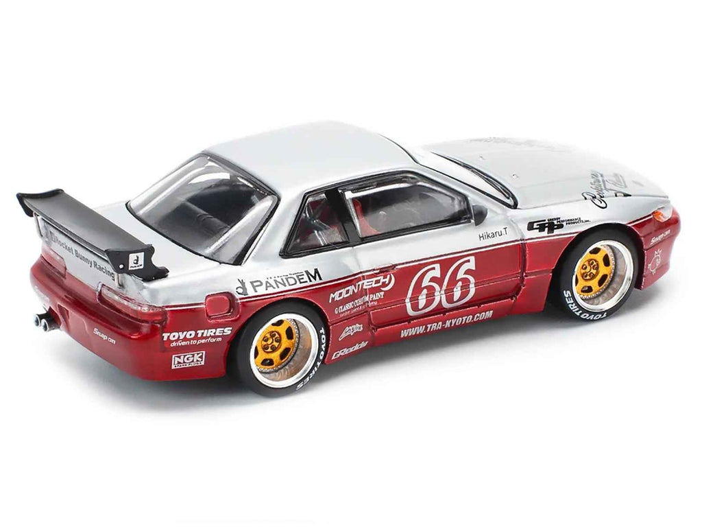 Nissan Pandem S13 RHD (Right Hand Drive) #66 "Moontech" Silver and Red Metallic 1/64 Diecast Model Car by Pop Race