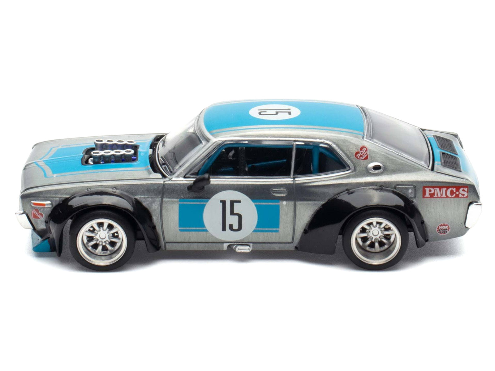 Datsun Laurel C130 RHD (Right Hand Drive) #15 Raw Metal with Blue Stripes "APA XPO 2025 Exclusive" 1/64 Diecast Model Car by Pop Race